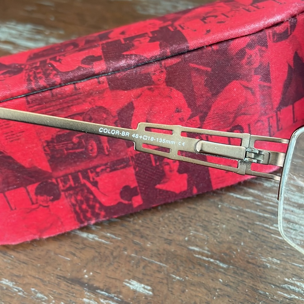 Elle El18779 Brown And Bronze Wire Half Rim Eyeglasses With Red Design Elle Case View 6